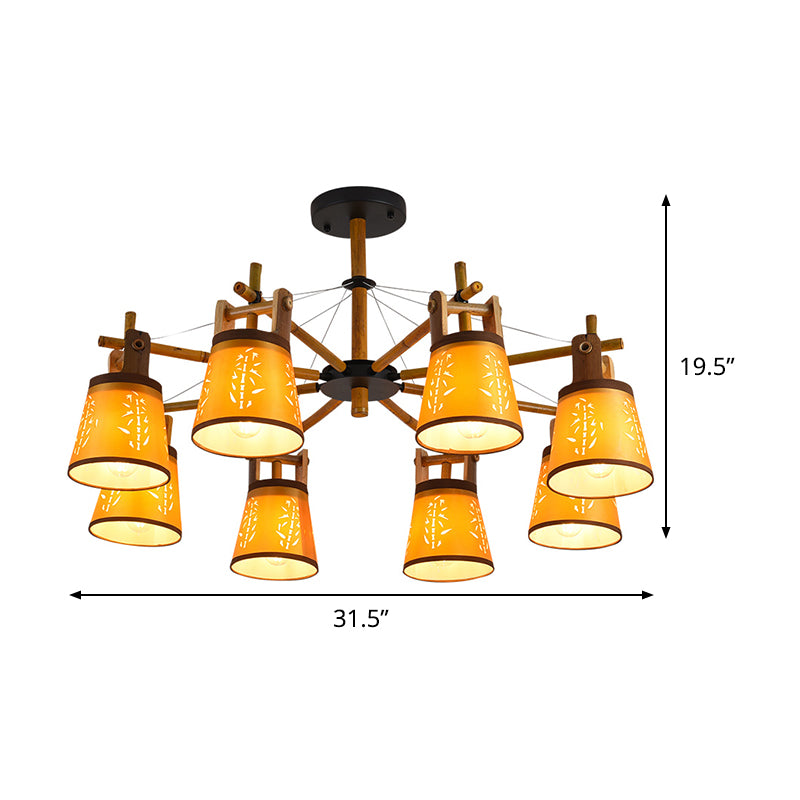 Tapered Fabric Chandelier Country Style 3/6/8 Bulbs Living Room Hanging Lamp Kit with Wood Shelf Design Clearhalo 'Ceiling Lights' 'Chandeliers' Lighting' options 1474708