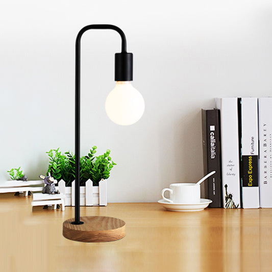 Industrial Bulb Shaped Night Light 1 Head Iron Table Lamp in Black with Wooden Base for Bedroom Black Clearhalo 'Lamps' 'Table Lamps' Lighting' 1474802