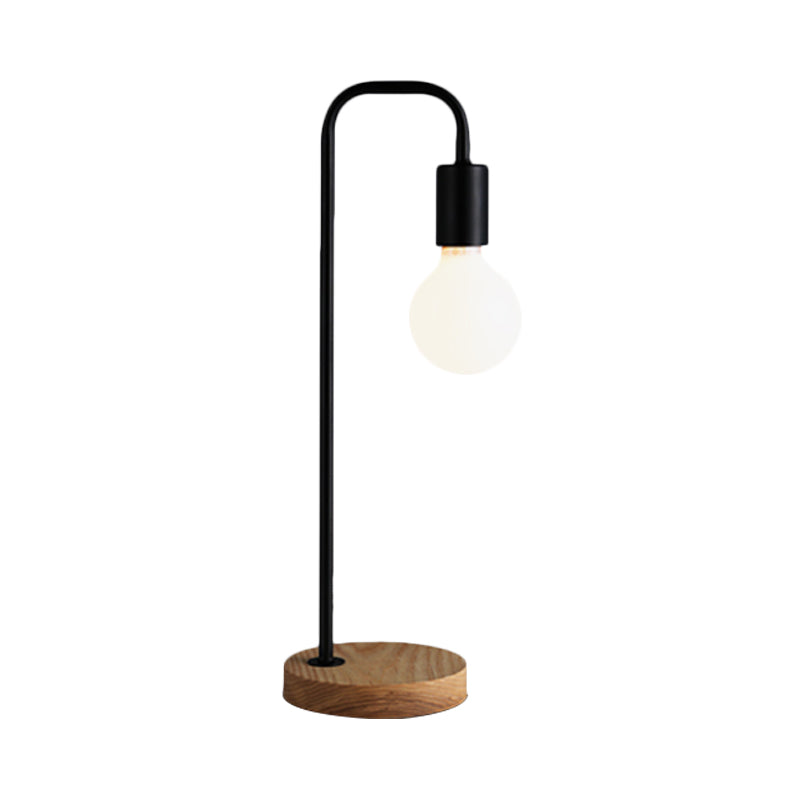 Industrial Bulb Shaped Night Light 1 Head Iron Table Lamp in Black with Wooden Base for Bedroom Clearhalo 'Lamps' 'Table Lamps' Lighting' 1474805