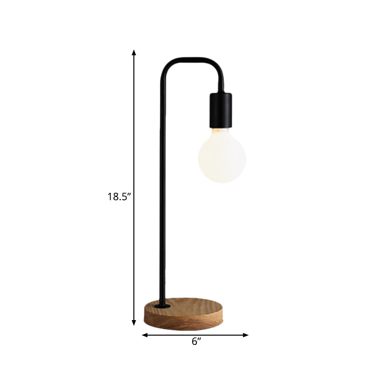 Industrial Bulb Shaped Night Light 1 Head Iron Table Lamp in Black with Wooden Base for Bedroom Clearhalo 'Lamps' 'Table Lamps' Lighting' 1474806