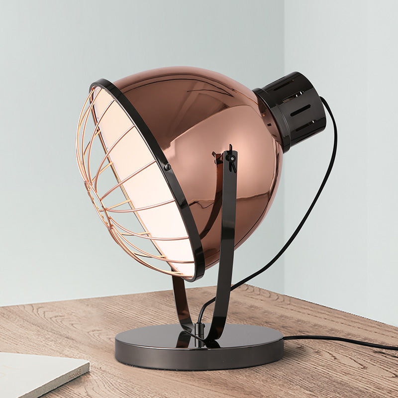 Rose Gold Bowl Night Lamp Factory Iron 1-Bulb Bedroom Nightstand Lighting with Wire Guard Rose Gold Clearhalo 'Lamps' 'Table Lamps' Lighting' 1474822