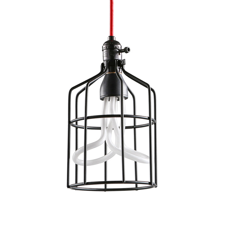 Red/Black 1 Head Pendant Lamp Industrial Iron Birdcage Suspended Lighting Fixture for Restaurant Clearhalo 'Art Deco Pendants' 'Black' 'Cast Iron' 'Ceiling Lights' 'Ceramic' 'Crystal' 'Industrial Pendants' 'Industrial' 'Metal' 'Middle Century Pendants' 'Pendant Lights' 'Pendants' 'Rustic Pendants' 'Tiffany' Lighting' 1474834