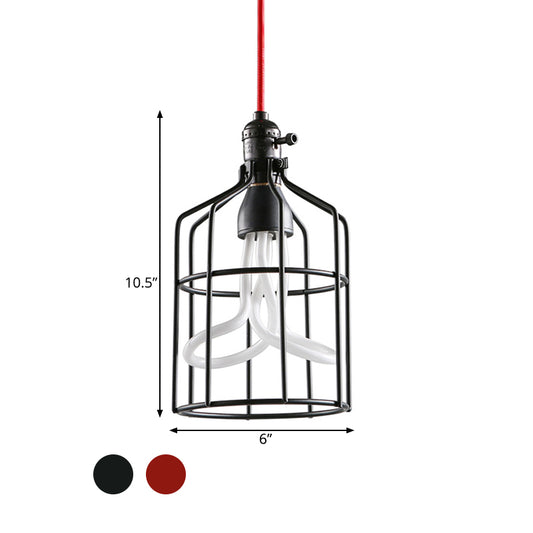 Red/Black 1 Head Pendant Lamp Industrial Iron Birdcage Suspended Lighting Fixture for Restaurant Clearhalo 'Art Deco Pendants' 'Black' 'Cast Iron' 'Ceiling Lights' 'Ceramic' 'Crystal' 'Industrial Pendants' 'Industrial' 'Metal' 'Middle Century Pendants' 'Pendant Lights' 'Pendants' 'Rustic Pendants' 'Tiffany' Lighting' 1474836