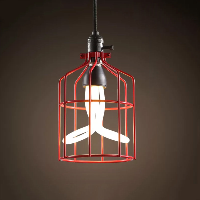 Red/Black 1 Head Pendant Lamp Industrial Iron Birdcage Suspended Lighting Fixture for Restaurant Clearhalo 'Art Deco Pendants' 'Black' 'Cast Iron' 'Ceiling Lights' 'Ceramic' 'Crystal' 'Industrial Pendants' 'Industrial' 'Metal' 'Middle Century Pendants' 'Pendant Lights' 'Pendants' 'Rustic Pendants' 'Tiffany' Lighting' 1474840