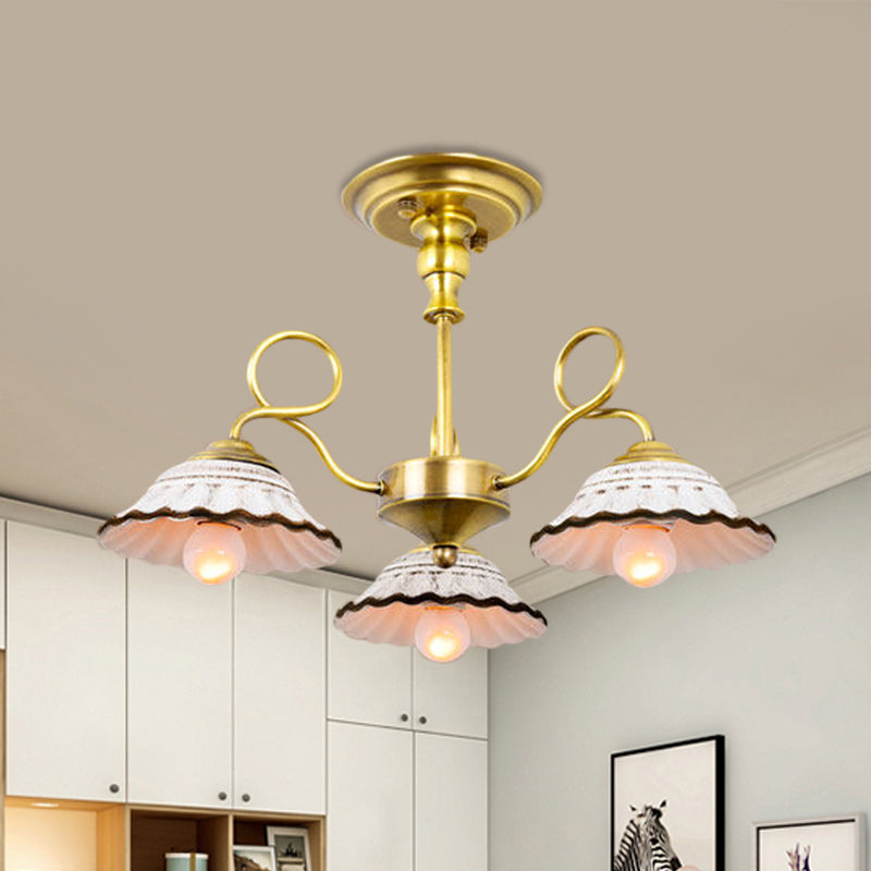 3/6 Heads Flared Chandelier Lamp Traditional Gold Ceramic Pendant Lighting Fixture with Swirl Arm Clearhalo 'Ceiling Lights' 'Chandeliers' Lighting' options 1474885