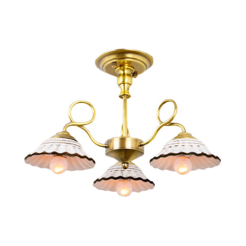 3/6 Heads Flared Chandelier Lamp Traditional Gold Ceramic Pendant Lighting Fixture with Swirl Arm Clearhalo 'Ceiling Lights' 'Chandeliers' Lighting' options 1474888