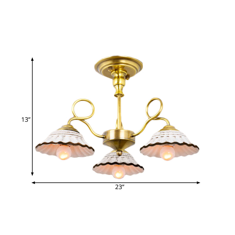 3/6 Heads Flared Chandelier Lamp Traditional Gold Ceramic Pendant Lighting Fixture with Swirl Arm Clearhalo 'Ceiling Lights' 'Chandeliers' Lighting' options 1474889