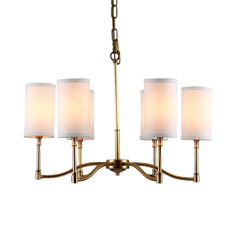 Gold Tubular Pendant Chandelier Colonial Style Fabric 6/9-Bulb Down Lighting with Twisted Arm for Living Room Clearhalo 'Ceiling Lights' 'Chandeliers' Lighting' options 1474932