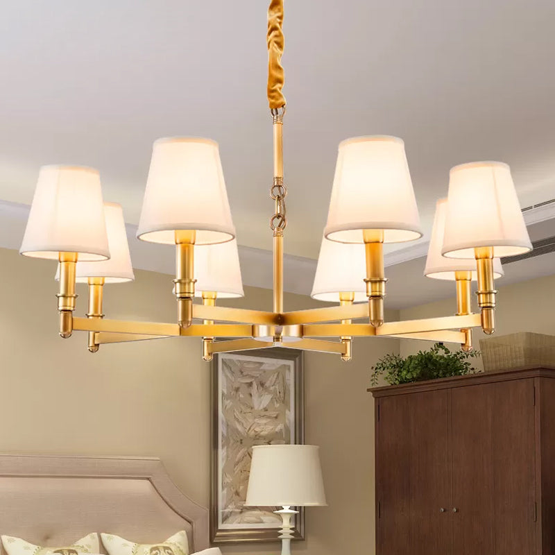 Metal Gold Chandelier Lighting Conical 6/8-Light Countryside Suspension Pendant with Fabric Shade for Living Room Clearhalo 'Ceiling Lights' 'Chandeliers' Lighting' options 1474935