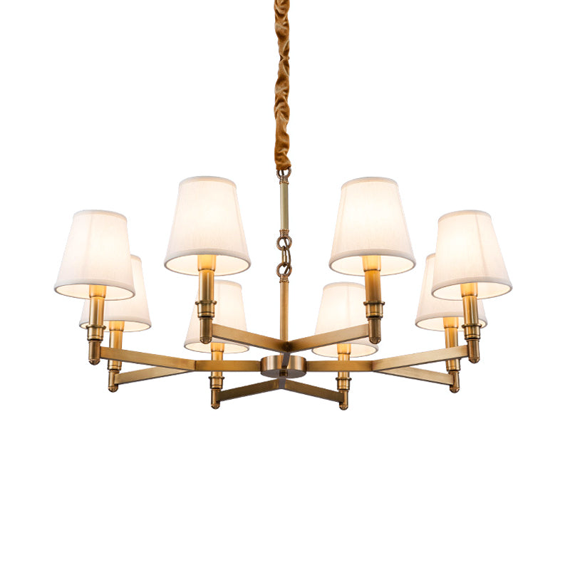 Metal Gold Chandelier Lighting Conical 6/8-Light Countryside Suspension Pendant with Fabric Shade for Living Room Clearhalo 'Ceiling Lights' 'Chandeliers' Lighting' options 1474937