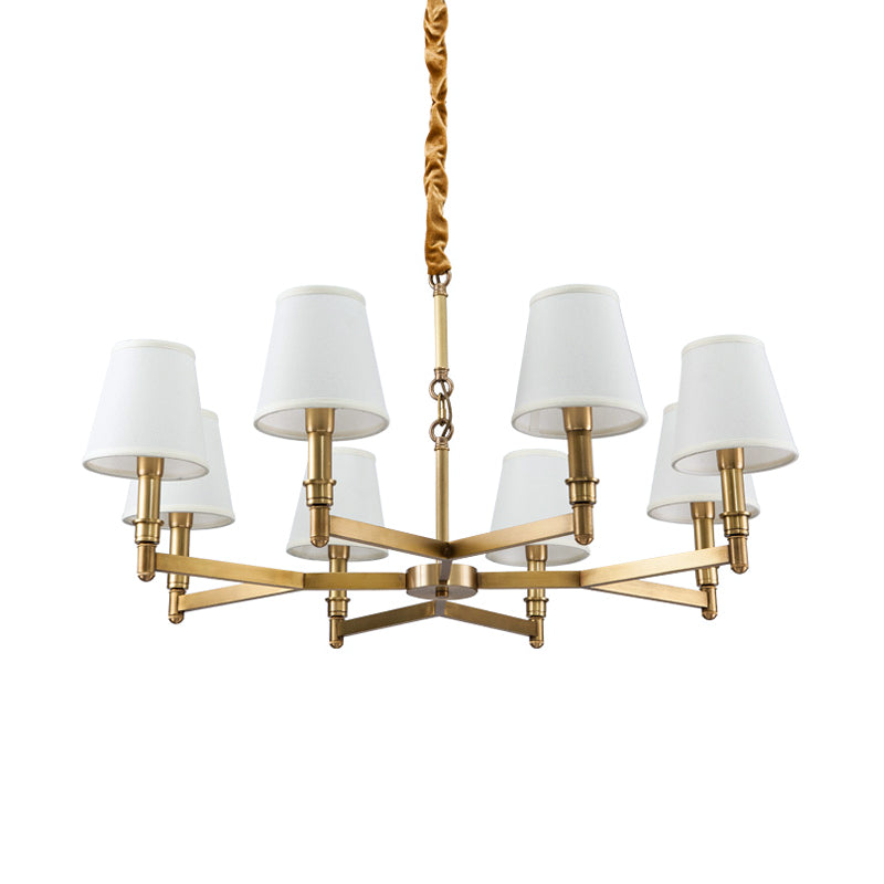 Metal Gold Chandelier Lighting Conical 6/8-Light Countryside Suspension Pendant with Fabric Shade for Living Room Clearhalo 'Ceiling Lights' 'Chandeliers' Lighting' options 1474938