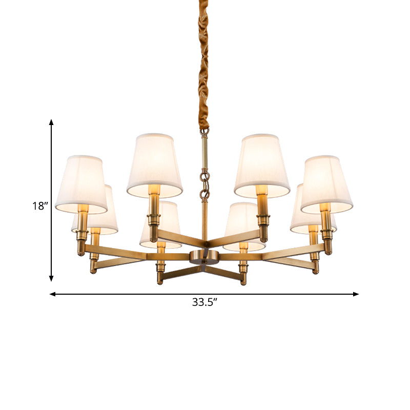 Metal Gold Chandelier Lighting Conical 6/8-Light Countryside Suspension Pendant with Fabric Shade for Living Room Clearhalo 'Ceiling Lights' 'Chandeliers' Lighting' options 1474939