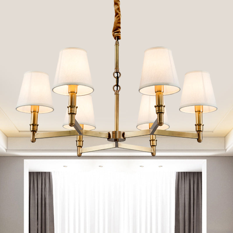 Metal Gold Chandelier Lighting Conical 6/8-Light Countryside Suspension Pendant with Fabric Shade for Living Room Clearhalo 'Ceiling Lights' 'Chandeliers' Lighting' options 1474940