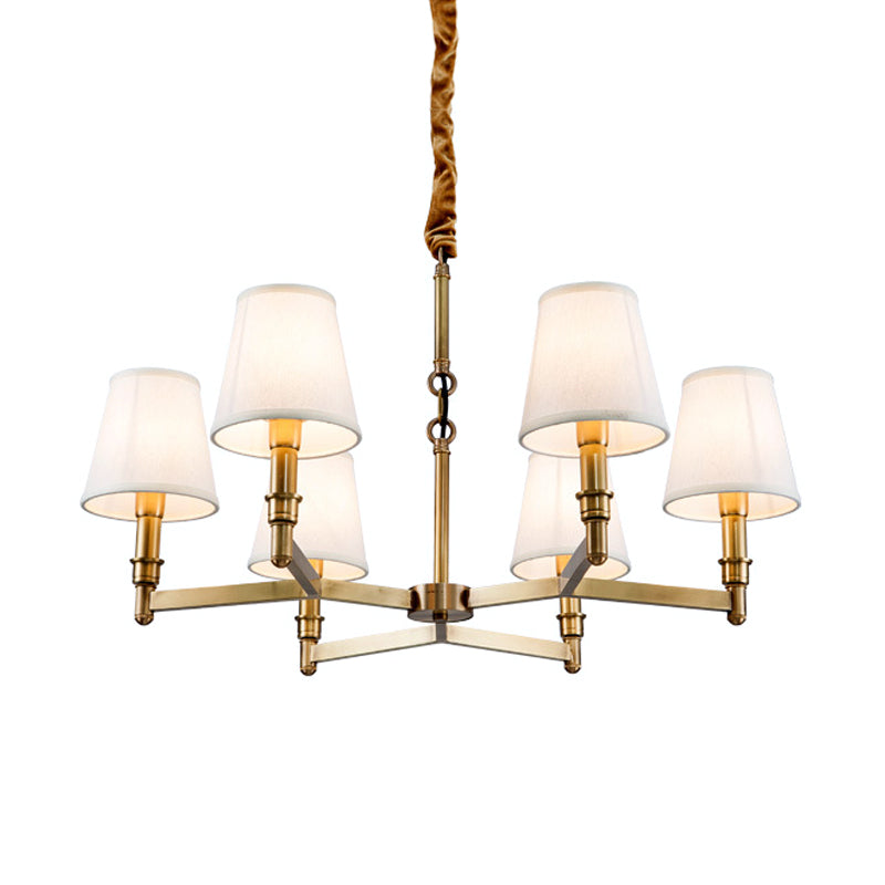 Metal Gold Chandelier Lighting Conical 6/8-Light Countryside Suspension Pendant with Fabric Shade for Living Room Clearhalo 'Ceiling Lights' 'Chandeliers' Lighting' options 1474942