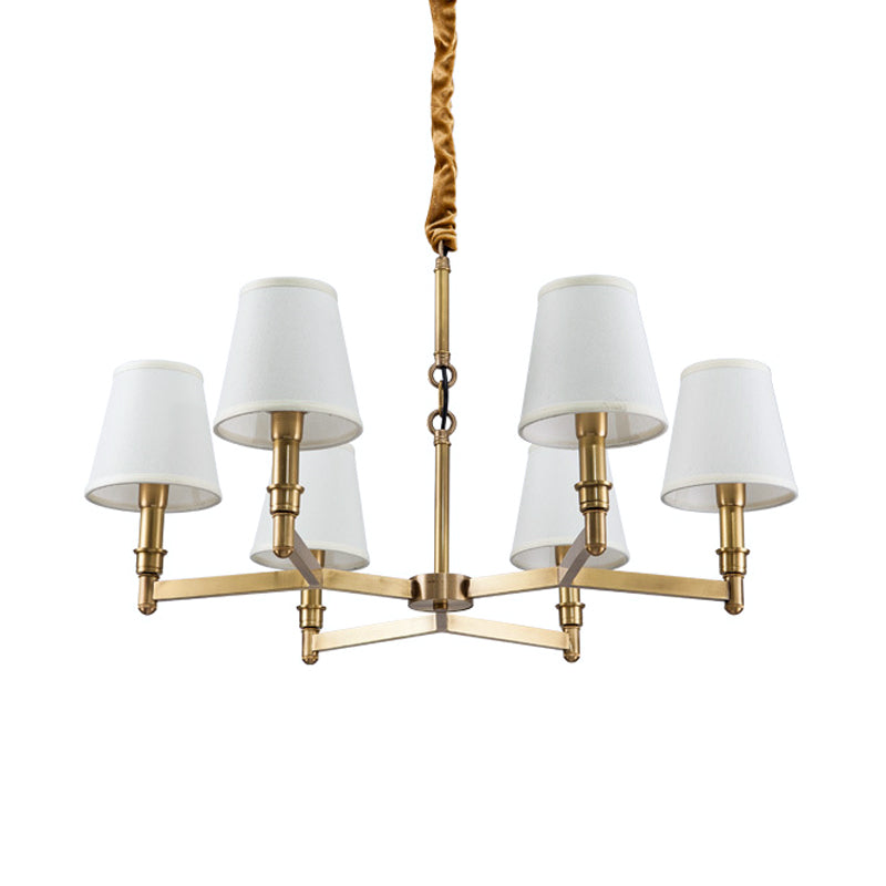 Metal Gold Chandelier Lighting Conical 6/8-Light Countryside Suspension Pendant with Fabric Shade for Living Room Clearhalo 'Ceiling Lights' 'Chandeliers' Lighting' options 1474943