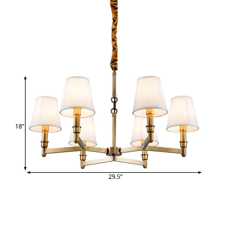 Metal Gold Chandelier Lighting Conical 6/8-Light Countryside Suspension Pendant with Fabric Shade for Living Room Clearhalo 'Ceiling Lights' 'Chandeliers' Lighting' options 1474944