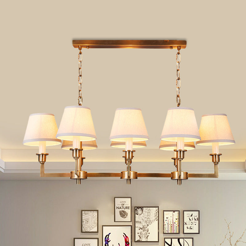Fabric Conic Island Ceiling Light Traditional Style 8 Heads Living Room Metallic Hanging Lamp in Gold Gold Clearhalo 'Ceiling Lights' 'Island Lights' Lighting' 1474945