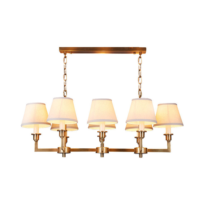 Fabric Conic Island Ceiling Light Traditional Style 8 Heads Living Room Metallic Hanging Lamp in Gold Clearhalo 'Ceiling Lights' 'Island Lights' Lighting' 1474948