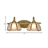 2 Heads Vanity Lighting Fixture Colonialist Scalloped Frosted Glass Wall Sconce Light in Gold for Bathroom Clearhalo 'Vanity Lights' 'Wall Lights' Lighting' 1474969