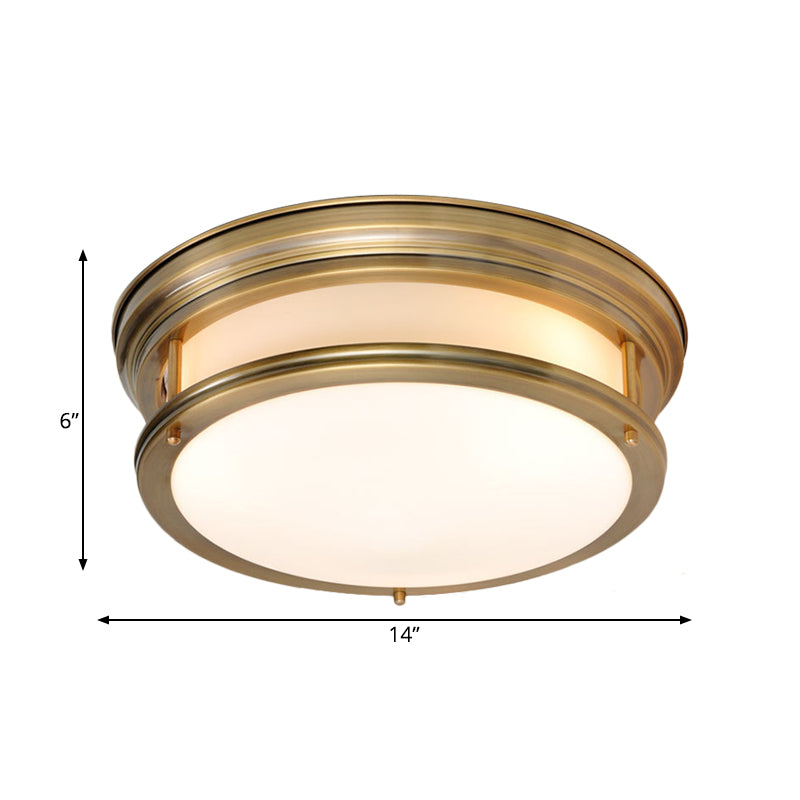 Drum Metallic Flush Mount Lamp Colonialism 3-Light Bedroom Ceiling Light Fixture in Gold Clearhalo 'Ceiling Lights' 'Close To Ceiling Lights' 'Close to ceiling' 'Flush mount' Lighting' 1474979