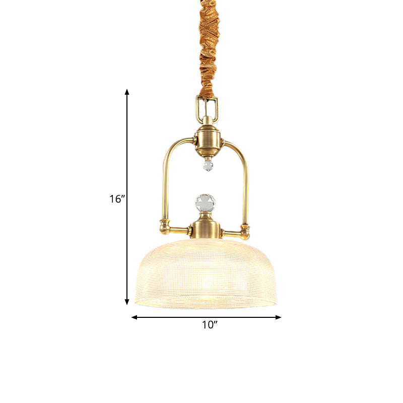 Golden 1 Light Drop Pendant Traditional Clear Prismatic Glass Dome Shade Metal Suspension Lighting Clearhalo 'Ceiling Lights' 'Pendant Lights' 'Pendants' Lighting' 1474984