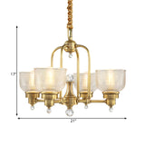 Prismatic Glass Gold Hanging Chandelier Bowl Shade 4/6-Light Colonialist Metal Suspension Pendant Light for Kitchen Clearhalo 'Ceiling Lights' 'Chandeliers' 'Close To Ceiling Lights' 'Glass shade' 'Glass' Lighting' 1474999
