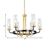 Clear Glass Tubular Ceiling Chandelier Colonial Style 6/8 Heads Bedroom Pendant Lighting Fixture in Black/Gold with Metal Ring Design Clearhalo 'Ceiling Lights' 'Chandeliers' Lighting' options 1475004