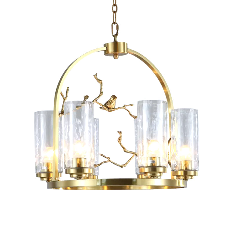 Colonial Cylinder Chandelier 6/8-Head Clear Dimpled Glass Hanging Ceiling Light for Living Room with Metal Frame Clearhalo 'Ceiling Lights' 'Chandeliers' Lighting' options 1475012