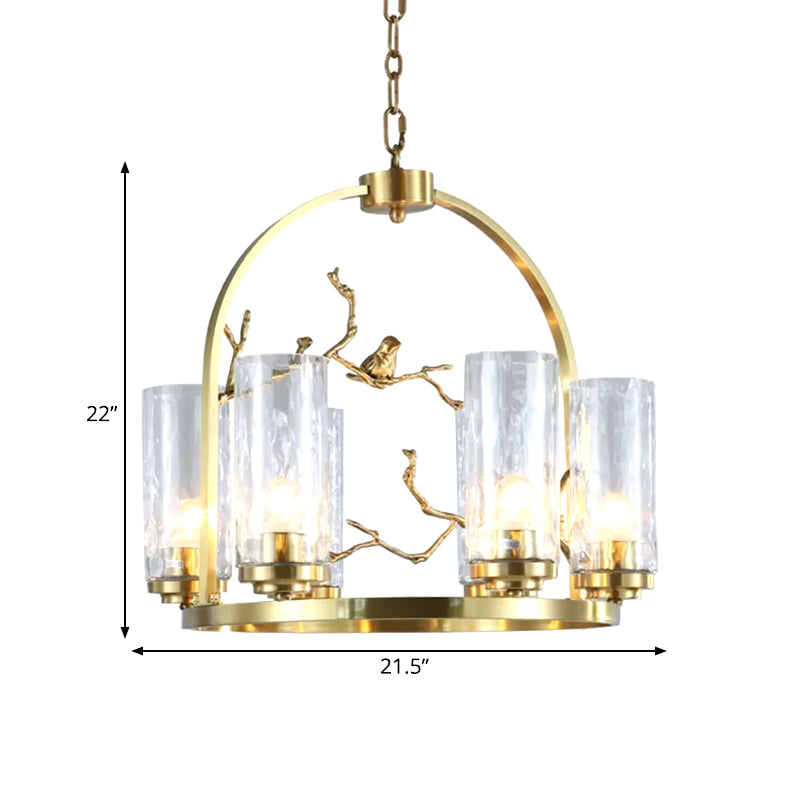 Colonial Cylinder Chandelier 6/8-Head Clear Dimpled Glass Hanging Ceiling Light for Living Room with Metal Frame Clearhalo 'Ceiling Lights' 'Chandeliers' Lighting' options 1475014