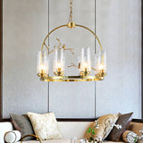 Colonial Cylinder Chandelier 6/8-Head Clear Dimpled Glass Hanging Ceiling Light for Living Room with Metal Frame Clearhalo 'Ceiling Lights' 'Chandeliers' Lighting' options 1475017