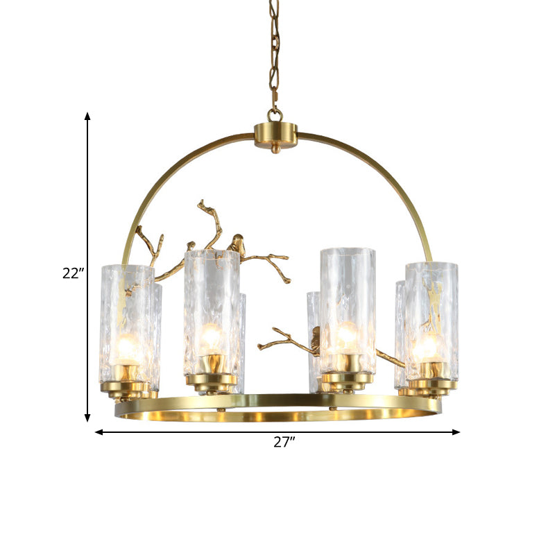 Colonial Cylinder Chandelier 6/8-Head Clear Dimpled Glass Hanging Ceiling Light for Living Room with Metal Frame Clearhalo 'Ceiling Lights' 'Chandeliers' Lighting' options 1475019