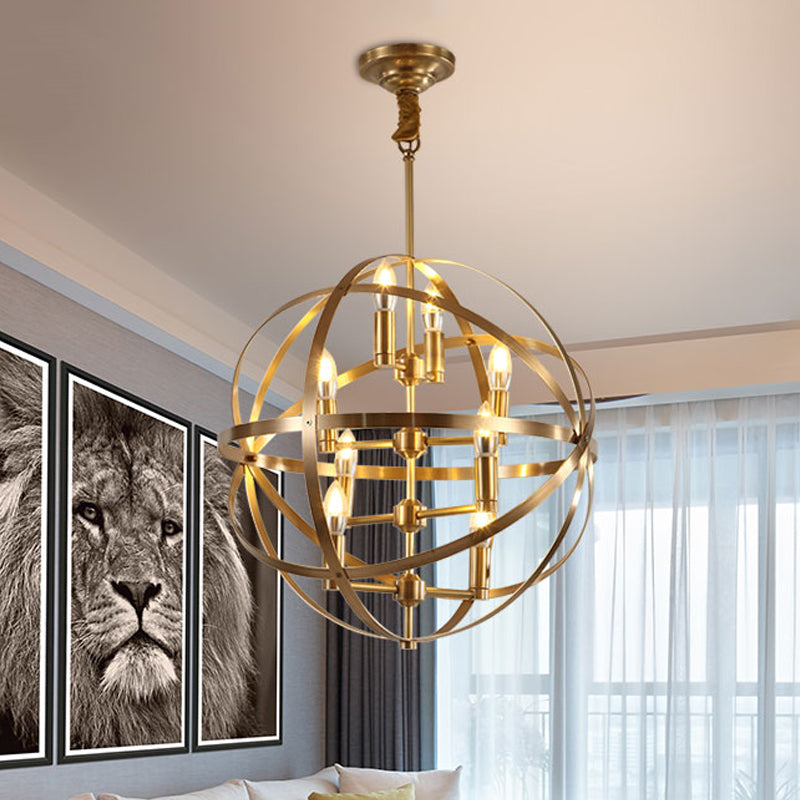 8 Bulbs Chandelier Lamp Traditional Candelabra Metallic Hanging Ceiling Light in Gold with Globe Wire Cage Clearhalo 'Ceiling Lights' 'Chandeliers' Lighting' options 1475031