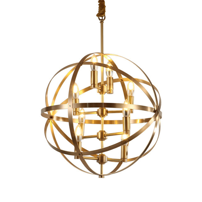 8 Bulbs Chandelier Lamp Traditional Candelabra Metallic Hanging Ceiling Light in Gold with Globe Wire Cage Clearhalo 'Ceiling Lights' 'Chandeliers' Lighting' options 1475033