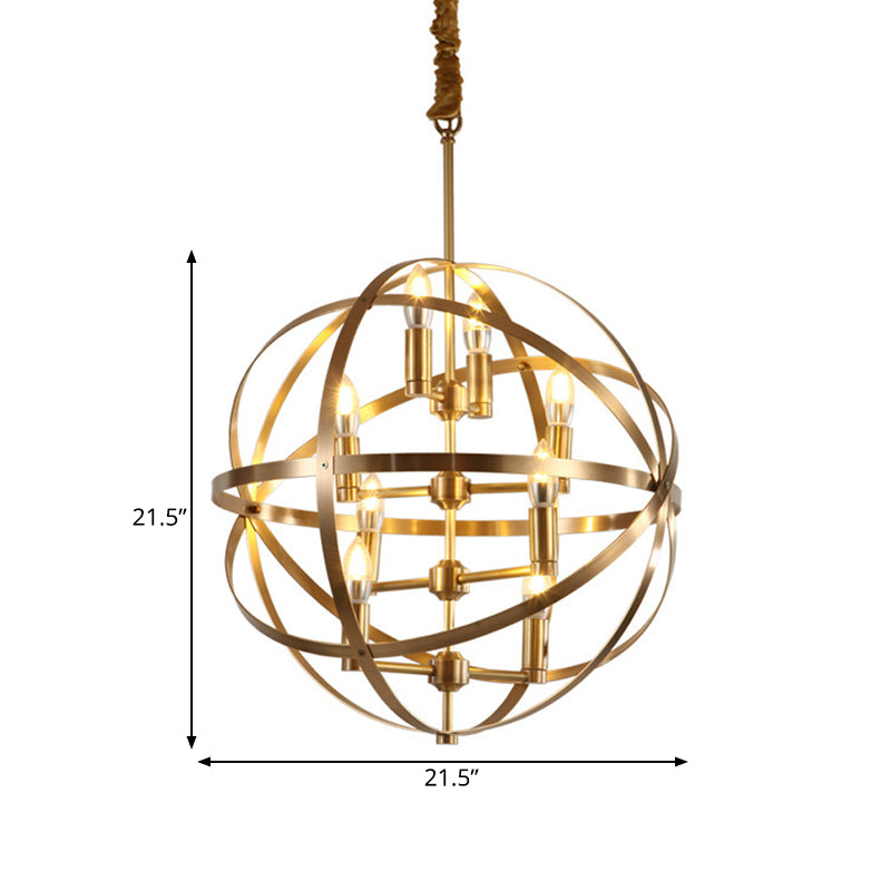 8 Bulbs Chandelier Lamp Traditional Candelabra Metallic Hanging Ceiling Light in Gold with Globe Wire Cage Clearhalo 'Ceiling Lights' 'Chandeliers' Lighting' options 1475034