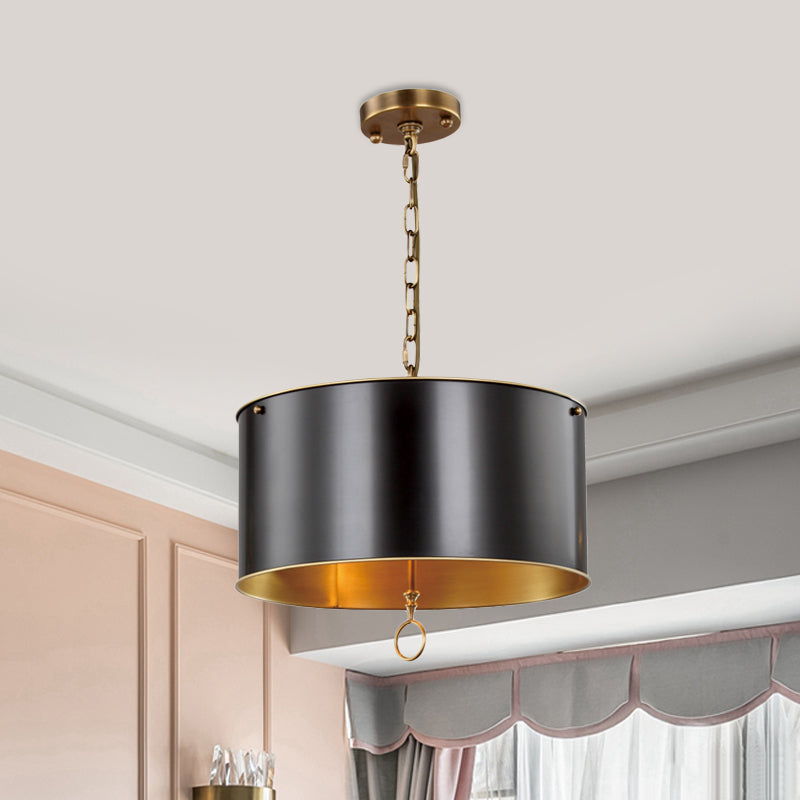 Black 1 Bulb Pendant Light Kit Traditional Metallic Drum Shade Hanging Lamp for Living Room Black Clearhalo 'Ceiling Lights' 'Pendant Lights' 'Pendants' Lighting' 1475049_3646d28d-6459-4fdd-878c-ee988630f832