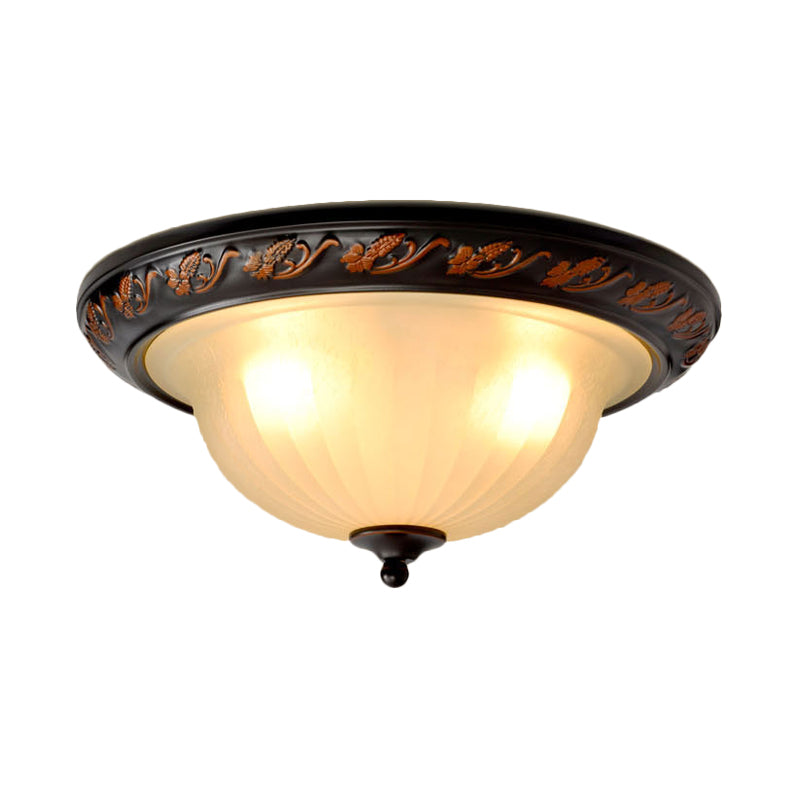 Cream Glass Bowl Shade Flush Mount Lighting Farmhouse 3 Lights Bedroom Metal Ceiling Lamp in Black for Bedroom Clearhalo 'Ceiling Lights' 'Close To Ceiling Lights' 'Close to ceiling' 'Flush mount' Lighting' 1475072