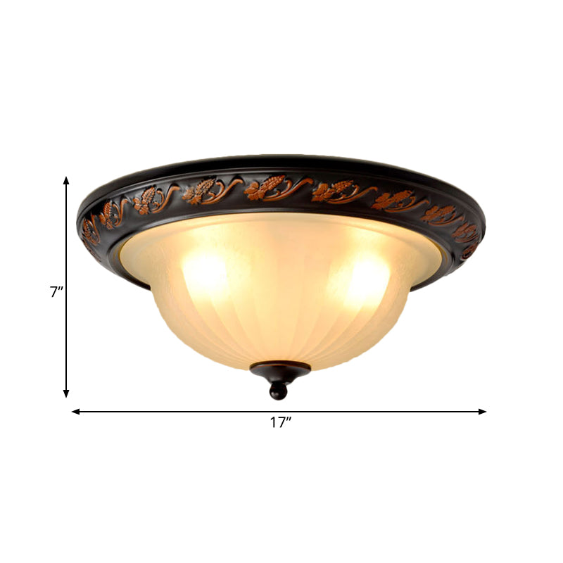 Cream Glass Bowl Shade Flush Mount Lighting Farmhouse 3 Lights Bedroom Metal Ceiling Lamp in Black for Bedroom Clearhalo 'Ceiling Lights' 'Close To Ceiling Lights' 'Close to ceiling' 'Flush mount' Lighting' 1475073