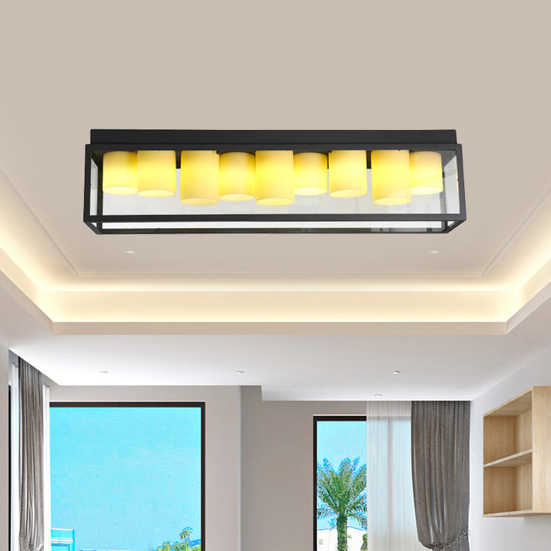 Country Rectangle Flush Light Fixture 9 Bulbs Clear Glass Ceiling Lighting with Inner Beige Marble Shade Clearhalo 'Ceiling Lights' 'Close To Ceiling Lights' 'Close to ceiling' 'Flush mount' Lighting' 1475076