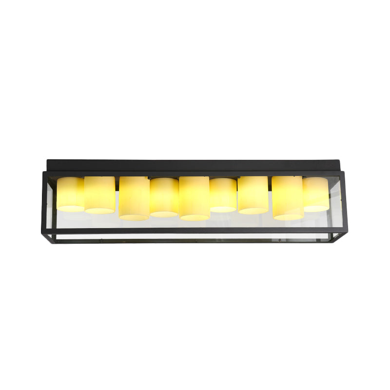 Country Rectangle Flush Light Fixture 9 Bulbs Clear Glass Ceiling Lighting with Inner Beige Marble Shade Clearhalo 'Ceiling Lights' 'Close To Ceiling Lights' 'Close to ceiling' 'Flush mount' Lighting' 1475077