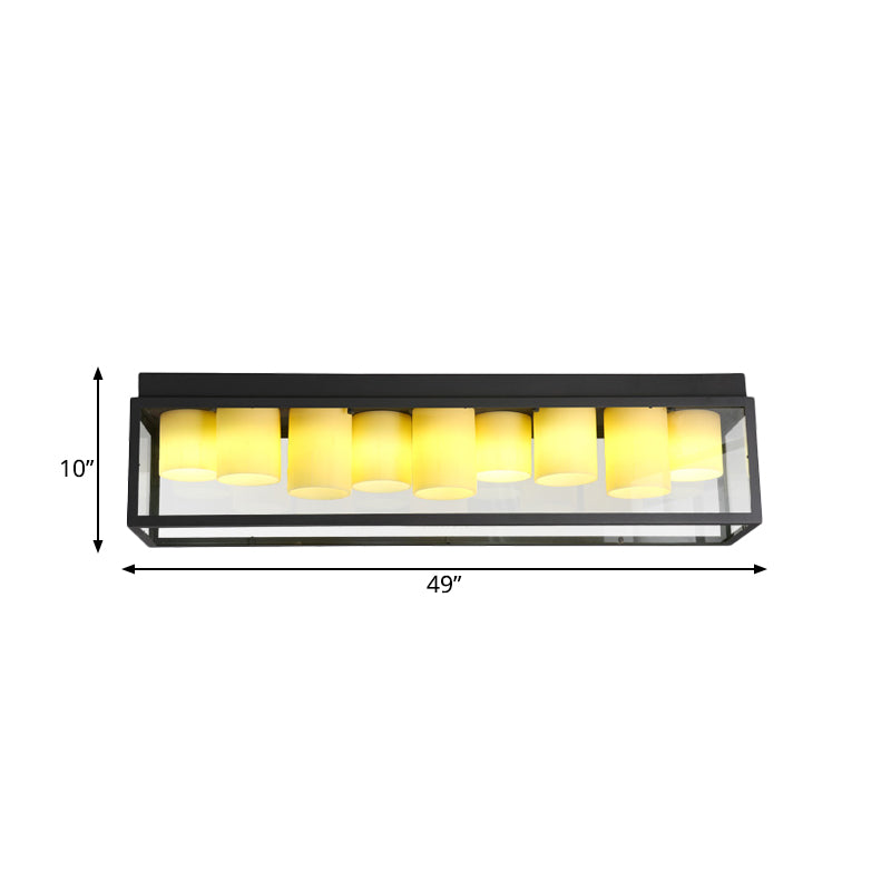 Country Rectangle Flush Light Fixture 9 Bulbs Clear Glass Ceiling Lighting with Inner Beige Marble Shade Clearhalo 'Ceiling Lights' 'Close To Ceiling Lights' 'Close to ceiling' 'Flush mount' Lighting' 1475078