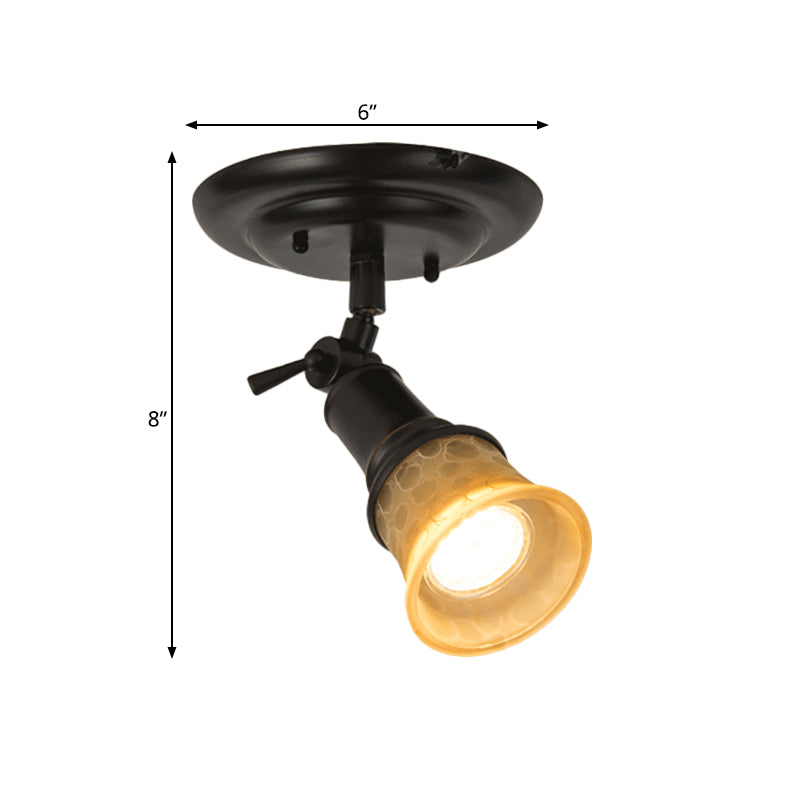 1/3-Head Frosted Glass Semi Flush Traditional Black Finish Black Bell Corridor Adjustable Metallic Ceiling Light Clearhalo 'Ceiling Lights' 'Close To Ceiling Lights' 'Close to ceiling' 'Semi-flushmount' Lighting' 1475088