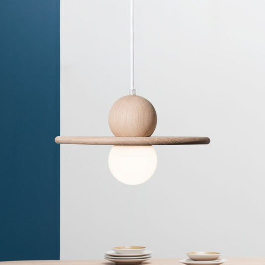 Wood Plate Pendant Ceiling Light Minimalist Single Head Beige Hanging Lamp for Dining Room Wood Clearhalo 'Ceiling Lights' 'Glass shade' 'Glass' 'Modern Pendants' 'Modern' 'Pendant Lights' 'Pendants' Lighting' 1475182