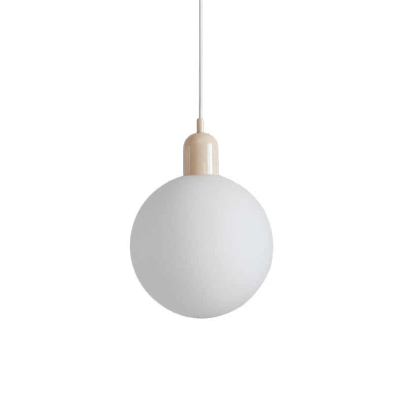 Simple Spherical Opal Glass Drop Pendant 1-Light Hanging Ceiling Light with Red/White/Green Cap Clearhalo 'Ceiling Lights' 'Glass shade' 'Glass' 'Modern Pendants' 'Modern' 'Pendant Lights' 'Pendants' Lighting' 1475204