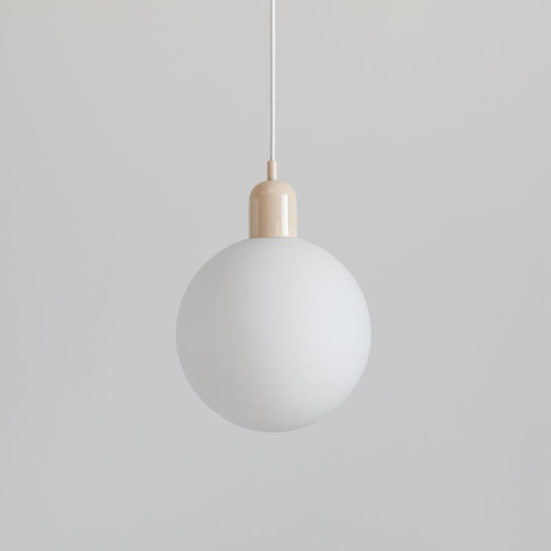 Simple Spherical Opal Glass Drop Pendant 1-Light Hanging Ceiling Light with Red/White/Green Cap Clearhalo 'Ceiling Lights' 'Glass shade' 'Glass' 'Modern Pendants' 'Modern' 'Pendant Lights' 'Pendants' Lighting' 1475205