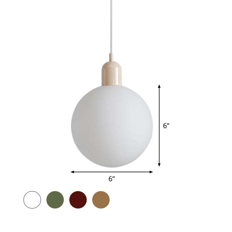 Simple Spherical Opal Glass Drop Pendant 1-Light Hanging Ceiling Light with Red/White/Green Cap Clearhalo 'Ceiling Lights' 'Glass shade' 'Glass' 'Modern Pendants' 'Modern' 'Pendant Lights' 'Pendants' Lighting' 1475206