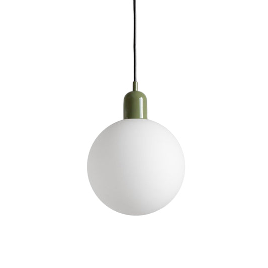 Simple Spherical Opal Glass Drop Pendant 1-Light Hanging Ceiling Light with Red/White/Green Cap Clearhalo 'Ceiling Lights' 'Glass shade' 'Glass' 'Modern Pendants' 'Modern' 'Pendant Lights' 'Pendants' Lighting' 1475209