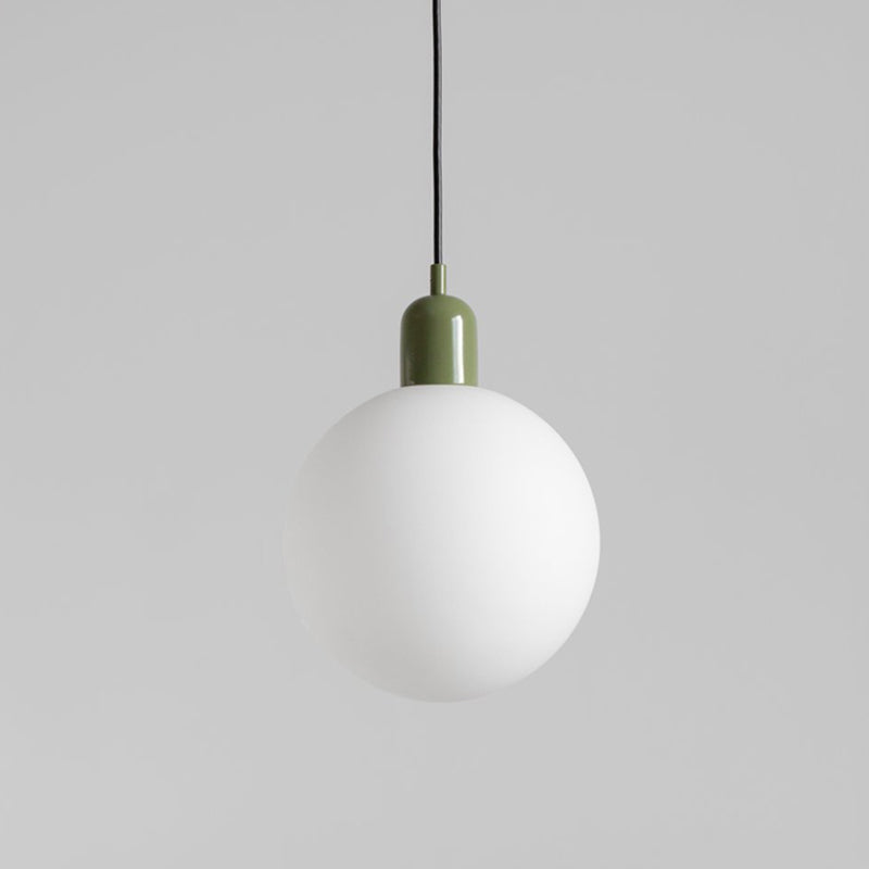 Simple Spherical Opal Glass Drop Pendant 1-Light Hanging Ceiling Light with Red/White/Green Cap Clearhalo 'Ceiling Lights' 'Glass shade' 'Glass' 'Modern Pendants' 'Modern' 'Pendant Lights' 'Pendants' Lighting' 1475210