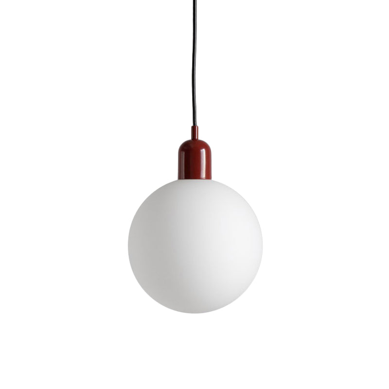 Simple Spherical Opal Glass Drop Pendant 1-Light Hanging Ceiling Light with Red/White/Green Cap Clearhalo 'Ceiling Lights' 'Glass shade' 'Glass' 'Modern Pendants' 'Modern' 'Pendant Lights' 'Pendants' Lighting' 1475213