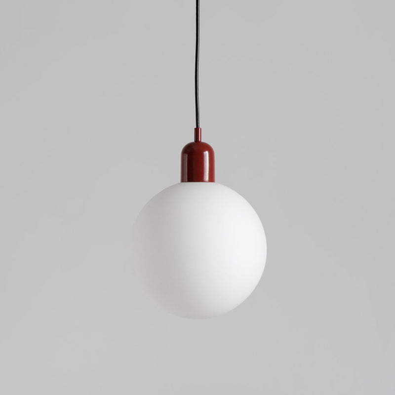 Simple Spherical Opal Glass Drop Pendant 1-Light Hanging Ceiling Light with Red/White/Green Cap Clearhalo 'Ceiling Lights' 'Glass shade' 'Glass' 'Modern Pendants' 'Modern' 'Pendant Lights' 'Pendants' Lighting' 1475214