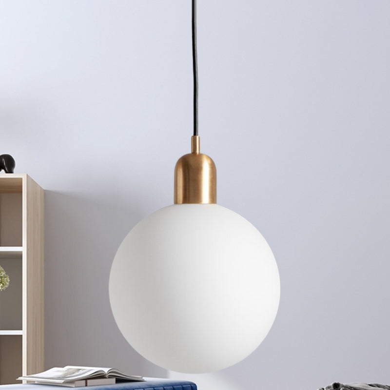 Simple Spherical Opal Glass Drop Pendant 1-Light Hanging Ceiling Light with Red/White/Green Cap Clearhalo 'Ceiling Lights' 'Glass shade' 'Glass' 'Modern Pendants' 'Modern' 'Pendant Lights' 'Pendants' Lighting' 1475215